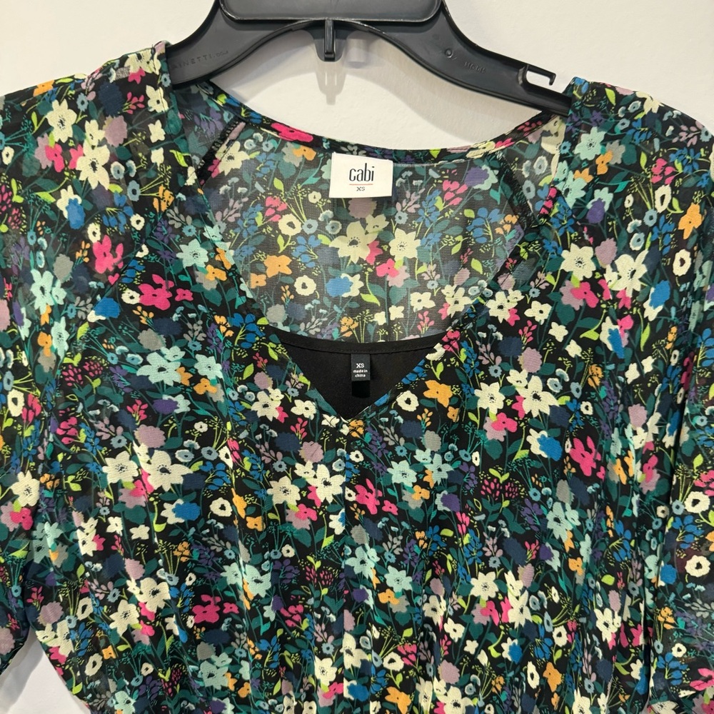 Cabi Fiesta Maxi Short Sleeve Dress Dark Green Floral Model 5386‎ Size XS Womens - Picture 5 of 11